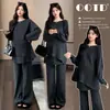 Nueva colección otoño/invierno 2026: conjunto de punto de maternidad con mangas murciélago y falda de retazos, estilo coreano, corte relajado y holgado