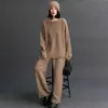 Pantalones Casuales de Cachemira para Mujer Otoño e Invierno Nuevo Estilo Retro Old Money Tejido de Punto Trenzado Color Sólido Sueltos Simples Versátiles Pierna Ancha