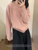 Outono/Inverno 2026 Novo Suéter Tricô Feminino 100% Lã Gola Redonda Vazado Solto Estilo Preguiçoso Pulôver Camada Base Suéter de Lã Grosso