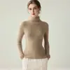 Suéter de cachemira para mujer 100% cachemira de cabra, pieza única sin costuras, suéter de cuello alto ajustado para mujer, color liso de otoño e invierno, camisa base de punto