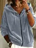 2026 Nueva Sudadera para Mujer de Manga Larga, Color Sólido, con Cordón, con Capucha y Cremallera, Moda Casual Transfronteriza Europea Americana Amazon