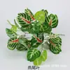 Planta Artificial Planta Verde Maceta Hojas Decorativas Pared de Plantas Arreglo Floral Accesorios Ramo de 7 Horquillas Hoja de Tortuga Hoja de Rábano Verde
