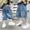 Calça Cropped Estilosa de Verão, Calça Estudante Infantil Ultra Macia Estilo Ins 2025, Jeans Largo para Meninos, Versão Fina