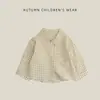 Camisa Xadrez Simples Estilo Coreano para Crianças Pequenas e Bebês, Camisa com Gola Reversível Soltinha, Opções Bicolores, Roupa de Exterior para Menina