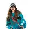 Design de Primavera e Outono Marca Americana Tendência Moletom Fino para Mulheres, Estilo Doce e Cool, Grafite de Coração, Rejuvenescedor, Top Solto e Estiloso