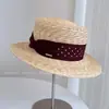 Sombrero Plano con Lazada Estilo Vintage para Mujer, Sombrero de Paja con Protección Solar para Verano, Sombrero de Paja Perforado Hecho a Mano para Playa, Sombrero Elegante