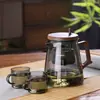 Acero Inoxidable 304 Espesado Resistente al Calor Todo Vidrio Kung Fu Pulsador de Un Botón Dispensador de Agua Mango de Madera Celebridad de Internet Con Tapa Taza Elegante