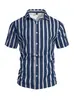Ropa de hombre transfronteriza estilo europeo y americano Amazon verano nuevo estilo cuello camisero a rayas camisa de manga corta para vacaciones camiseta de manga corta de playa para hombre