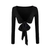 Nuevo top de estilo ballet puro y seductor de principios de otoño, de cintura alta, cropped, con cordones y manga larga, con camiseta de manga corta protectora del sol