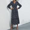 Bai Fen Zhi YiComercio Exterior Transfronterizo Estilo Europeo y Americano Elegante Vestido Largo con Abertura Vestido Floral Verde para Otoño e Invierno