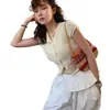 Ropa de mujer de comercio exterior, nuevo estilo coreano Dongdaemun, elegante de color liso con botones, corte ajustado, favorecedor de la figura, transpirable, versátil, tejido de manga corta