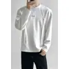 26 Nuevo Modelo Primavera y Otoño, Longitud Extendida, Tallas Grandes, Algodón Chino, Cuello Redondo, Camiseta de Manga Larga para Hombre, con Diseño Desestructurado, Bordado de Remaches Segmentados