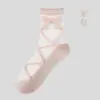 Calcetines de mujer de primavera nuevos, finos, transparentes, de seda, con lazo, de cristal, transpirables y absorbentes del sudor.