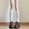 Meias 3/4 para mulheres, outono e inverno, algodão, acabamento em renda, estilo JK, meias largas, modeladoras, Lolita, meias de renda, antibacterianas