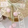 Sombrero de Paja Tulipán con Encaje de Lazo Francés para Mujer Estilo Verano Resort Playa Protección Solar Sombrero de Paja