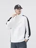 Suéter Gola Alta Masculino Moda Primavera e Outono Loose Manga Longa Camisa Polo Costura Cor Contrastante Pulôver Versátil Top Esportivo