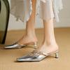Elegante Gato con Delgada Espalda Cuadrada de Piel Vacuna Mary Jane Vacía 2024 Tacón Medio Delgado Cuero Genuino Punta Zapatillas para Exterior para Mujer
