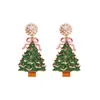 Pendientes de Navidad transfronterizos europeos y americanos, pendientes clásicos de árbol de Navidad con cuentas de metal, pendientes de moda de reno y lazo con pedrería