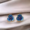 Brincos Florais em Aquarela Azul Retrô para Mulheres Super Bonitos Únicos Lindo Tarraxas Joias de Orelha de Nicho Novo Estilo Quente 2026