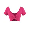 Camiseta Corta de Manga Corta con Escote Profundo y Nudo, Estilo Deseo Puro, Crop Top Sexy para Danza Jazz, Camiseta Básica Ultra Corta de Moda