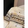 Cárdigan jacquard Fair Isle vintage de lana suave y acogedor para mujer, nuevo estilo otoño e invierno, corte holgado, cuello redondo, suéter abotonado