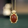 Plata S925 con incrustaciones de circón ágata roja del sur natural serie clásica Moda Nacional Estilo retro elegante de corte para mujer cadena para clavícula