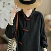 Nova camisa casual da moda estilo chinês 2026 com carcela diagonal e fechamento por botões, top feminino de manga longa retrô artístico em camada dupla, moderno