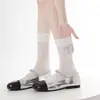 Calcetines finos de algodón para primavera y verano para mujer, calcetines de malla de rayas verticales transpirables hasta la pantorrilla, calcetines de encaje apilados estilo ballet, calcetines cortos JK versátiles