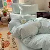 Juego de ropa de cama de cuatro piezas de algodón lavado suave y agradable para la piel con estampado de lunares estilo ins funda de edredón individual, sábana, juego de tres piezas para dormitorio 4