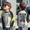 Camiseta Raglan de Algodão Puro para Meninos Manga Longa 2026 Estilo Moderno Infantil Elegante Gola Redonda Blusa Color Block Solta Camada Base Fina T