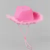 Sombrero de Mezclilla Rosa Deshilachado con Ribete de Terciopelo Disponible, Sombrero Rosa de Mezclilla con Forma de Fieltro Western