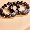 Pulsera de Obsidiana Plateada Natural con Diseño de Pixiu Nueva para Hombres y Mujeres, Joyería Sencilla y de Moda para Transferencia de Fortuna Regalo Venta al por Mayor
