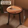 Mesa Redonda Pequena, Mesa de Centro Móvel, Mesa Lateral de Sofá, Mesa de Canto em Nogueira, Mesa Lateral Dobrável, Mesa de Chá para Varanda, Mesa com Prateleira de Armazenamento