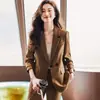 Blazer transfronteiriço com botões e bolsos para mulheres, primavera e outono, tamanho petite, traje profissional, terno de alta qualidade para o trabalho