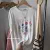 Camiseta casual de manga larga de algodón puro estilo coreano para mujer, camiseta base con estampado floral para primavera y otoño, top holgado y versátil