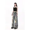 Jeans rasgado com aspecto desgastado retrô americano para homens e mulheres, item da moda verão 2026, calças largas folgadas