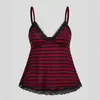 Top Regata Sexy Y2K com Decote V, Blocos de Cor Listrados, Alças Finas, Novo Estilo Europeu e Americano para o Verão, Estilo Punk