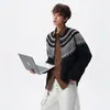 Cardigan de tricô jacquard Fair Isle masculino outono estilo retrô preguiçoso malha de lã jaqueta casual cleanfit