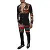 Moda Masculina Primavera/Verão 2025 Terno de Camisa Marca Estampada Peça Dupla Manga Longa Slim Respirável Algodão Estilo Elegante