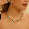 Europa e Estados Unidos transfronteiriços quente ouro incrustado strass branco cor cristal colar brincos conjunto joias femininas