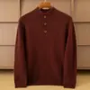 Suéter de Caxemira Outono e Inverno Manga Longa Masculino Solto Simples Gola Alta Solto Casual Botonado Tricô Lã Camada Base
