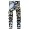 2023 nuevos jeans para hombre al por mayor ajustados elásticos costura de camuflaje combinación de colores jeans pitillo para hombre moda 3132