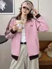 A1330 Chaqueta para Mujer con Tres Rayas, Estilo Deportivo Vintage, Cuello Alto, Chaqueta con Cremallera, Corte Holgado, Rejuvenecedora, Abrigo Versátil