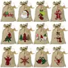 Novo Conjunto de Sacos de Presente de Juta de Natal com Cordão, Sacos de Juta com Cordão para Embalagem de Doces, Atacado com Vários Padrões