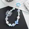 Funda para teléfono móvil color macaron con cordón estilo japonés-coreano Ins hecho a mano con cuentas de flores cadena para teléfono móvil de muñeca lazo