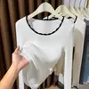 Top de Tricô Outonal com Renda em Cor Contrastante Camada Base para Mulheres Nova Roupa Íntima Gola Redonda Baixa Suéter Canelado Pode Ser Usado por Fora