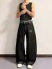Estilo callejero americano, mezclilla cruda con diseño de estrella, pantalones de mezclilla holgados, unisex, corte limpio, pantalones largos rectos holgados, modernos