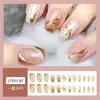 Uñas postizas hechas a mano de alta gama, tridimensionales, doradas y con incrustaciones de diamantes, 24 piezas, elegantes y favorecedoras