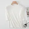 2026 Nueva Camiseta Simple de Color Sólido con Mangas Tres Cuartos Estilo Coreano, Manga Corta, Cuello Redondo, Versátil, Adelgazante, Camiseta Básica para Mujer