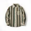 Jaqueta Camisa Listrada Estilo Japonês Masculina Vintage Outono Tendência Super Macia de Veludo Cotelê Tingido na Massa com Padrão Vertical Versátil